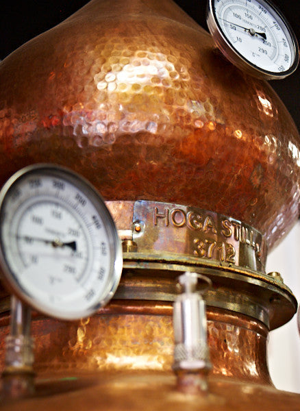 Detail of the hammered copper pot still used in crafting Richland Single Estate Rum, made in Georgia
