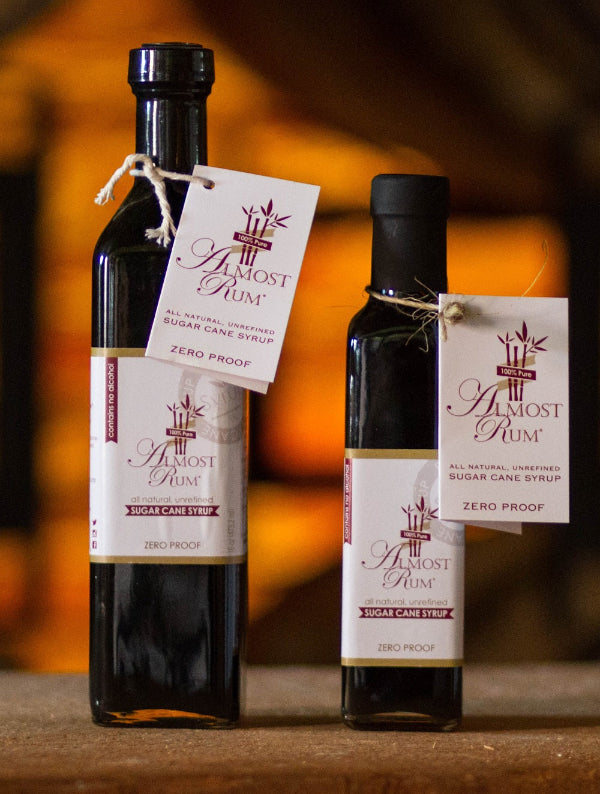 Richland Almost Rum Cane Syrup bottles with recipe cards. Gluten free