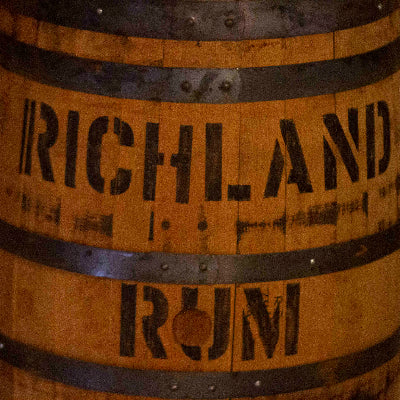 Oak Richland Rum barrel holding green coffee beans for curing, prior to roasting
