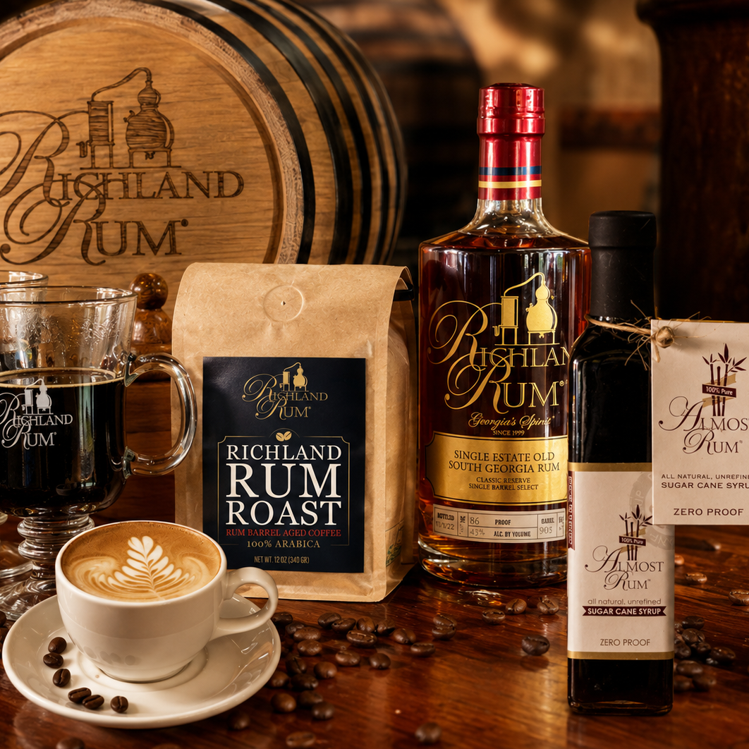 The Richland Rum product family consists of several handcrafted Rum expressions, made field to glass, all natural cane syrup - Almost Rum - and Rum barrel aged coffee know as Richland Rum Roast
