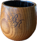 Wooden sipping cup with RR monogram